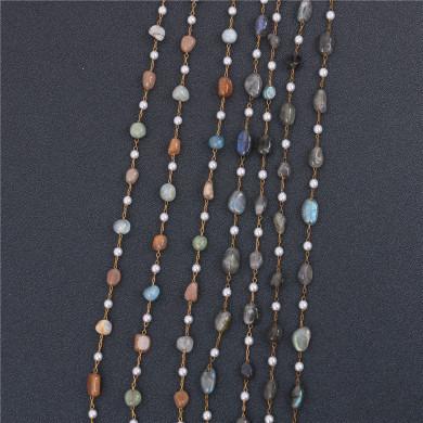 China Xingbo environmental friendly hot selling jewelry chain accessories color natural stone beaded chain diy material accessories for sale