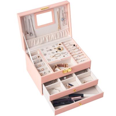 China Jewelry Boxes Supplying Large Bulk Stock Jewelry Storage 3 Layers Jewelry Storage Case With Drawer And Velvet Jewelry Box for sale