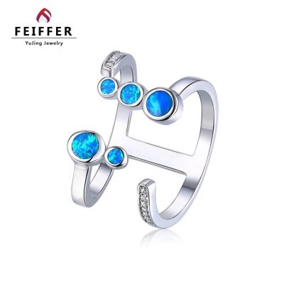 China Factory Price Ocean Blue Opal Rings Silver Finger Lab Diamond Open Ring Austrian Opal Jewelry for sale