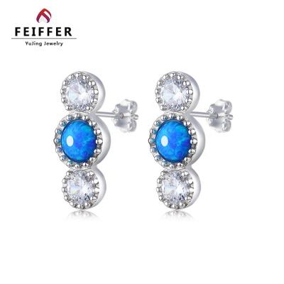 China FASHIONABLE Hot Sale Synthetic Blue Opal Earring Silver CZ Fine Jewelry for sale