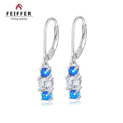 China Promotion Gift Lever Backdrop Earring 925 CLASSIC Lab Diamond Silver Blue Opal Jewelry for sale