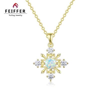 China Romantic Attractive Opal Jewelry Silver Snowflake Pendant Necklace Charm Jewelry Accessories Ocean Blue for sale