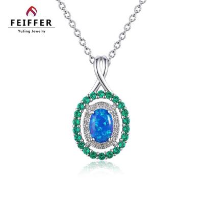 China CLASSIC Green Unisex 925 Semi-Gemstone Jewelry Oval Shape Ocean Blue Silver Opal Pendant for sale