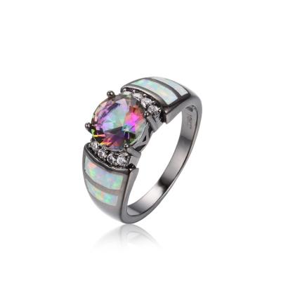 China New Design Punk Colorful Synthetic Crystal Stone Hyperbola Style Fancy Opal Brass Ring for sale