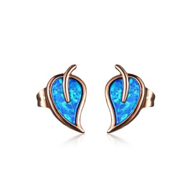 China Cute Simple Design A Little Leaf Fire Created Opal Brass Studs Earrings For Daily Accessories for sale