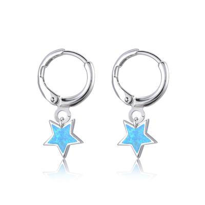 China Wholesale Online FASHIONABLE Lab Opal Tiny Star Factor Huggies Circle Brass Earrings Shape Jewelry For Woman for sale