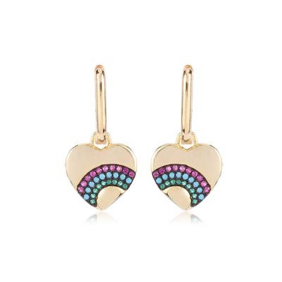 China Attractive Refresh Heart Shape Earring Pave Colorful Synthetic Gemstone Rainbow Line Gold Plated Brass Earrings Jewelry for sale