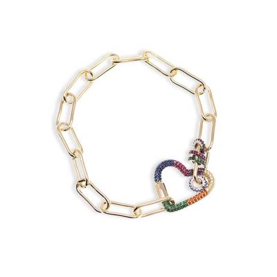 China Punk Love Heart Chunky Women Jewelry Gold Plated Colorful Rainbow Zircon Charm Bracelet For Ladies for sale