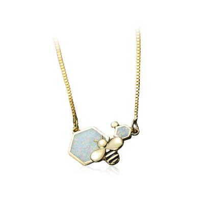 China INS and Honey Lab Style Bee Opal Pendant Necklace Cute Popular Natural Style Brass Jewelry for sale