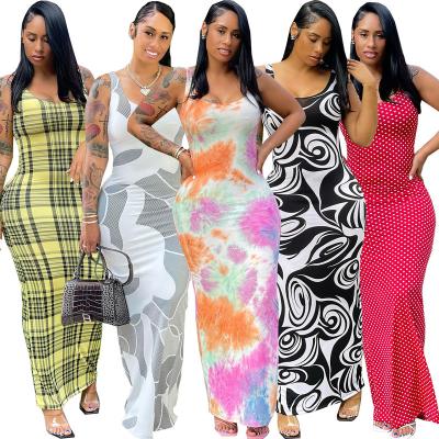 China Women Summer Anti-Static Casual Printing Bodycon Sleeveless Maxi Dress Long for sale