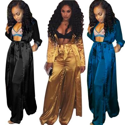 China European and American QUICK-DRY wide-leg simulation fall/winter lightweight silk pants and flexible two-piece pajamas for sale