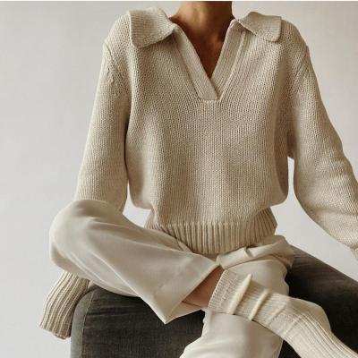 China newest Anti-wrinkle fashion girls sweaters solid color cotton knitted women's fall sweaters for sale