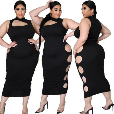 China Summer Solid Color Anti-Static Hot Selling Side Hollow Out Sexy Maxi Dresses Women Clothing Plus Size Dress for sale