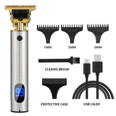 China 2022 Silver Powerful Hair Cutter Scissors Cordless Power Thinning Hair Trimmer LCD Display Led Screen Hair Clipper With USB Charger Set for sale