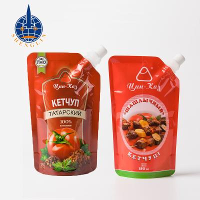 China Customized Color Tomato Sauce Spout Pouch Sauce Packaging Moisture Proof Plastic Bag for sale