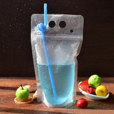 China Customized Cheap Moisture Proof Stand Up Clear Plastic Juice Drink Pouch With Straw Beverage Wine Packaging Bag, OEM Bags for sale