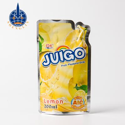 China Disposable Custom Logo Stand Up Pouch Orange Juice Plastic Juice Pouch Clear Straw Inside Packaging Bag for sale