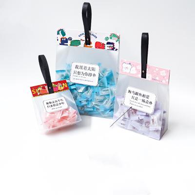 China High Quality Cute Clear Barrier Birthday Gift Pouch Paper Card Flat Bottom Snack Pakcaging Bag With Handle for sale