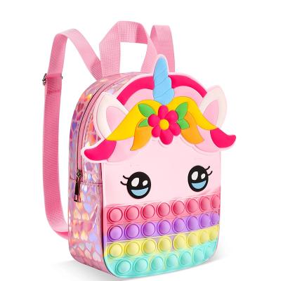 China Push Noise Food-Safe Material Bubble Stir Sensory Toy Backpack Purse Rainbow Unicorn Silicon Busy Person Purse School Bag For Kids Anxiety Relaxation for sale