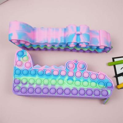 China Food-Safe Material Kids Push Button Pop Bubble Toy Pen Case Stationery Bag Silicone Toss Crocodile Pencil Case Funda Lapiz Women Cosmetic Bags for sale