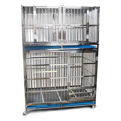 China Breathable A Variety Of Styles Specification Stainless Steel Double Layer Three Doors Metal Dog Crates for sale