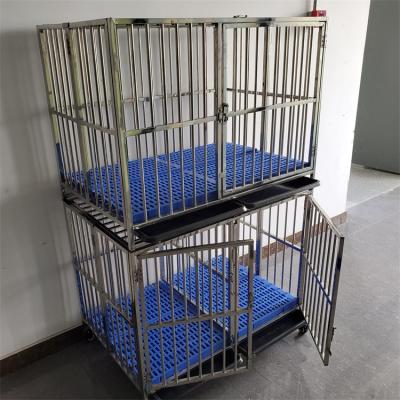 China Double Layer Breathable Steel Three Doors Folding Dog Cage Pet Shop Display China Dog Cages for sale