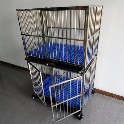 China Indoor Double Layer Three Doors Dog Kennel Breathable Steel Metal Foldable Dog Crate for sale