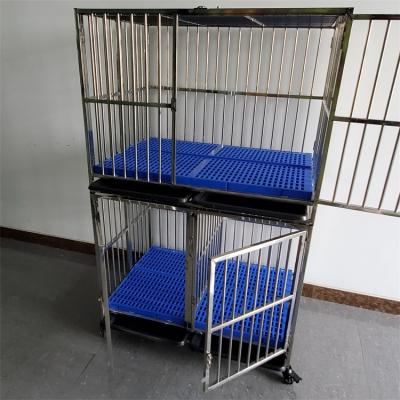 China Folding Pet Cage Double Layer Three Doors Cage Breathable Steel Dog Carrier Large for sale