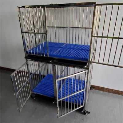 China Breathable Double Layer Steel Three Doors Stainless Steel Dog Kennel Folding Professional Dog Kennel for sale