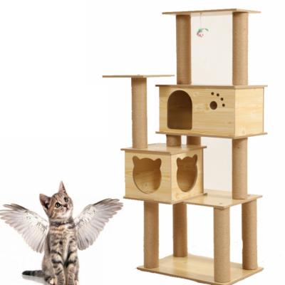 China Customizable Wholesale Luxury Natural Cat Treehouse Low MOQ Wooden New Sustainable Cat Treehouse Large 170cm for sale