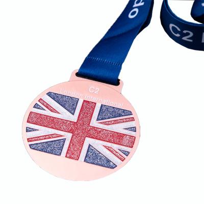 China Custom China Metal Die Cast Frosted Shiny Matt Gold Medal Reading Award British Flag Marathon Medal for sale