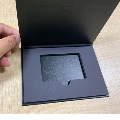 China Recyclable Matte Black Single Hole Metal Cardboard Credit Card Box Printable Customized Gift Voucher Box For Gift Membership Card Use for sale