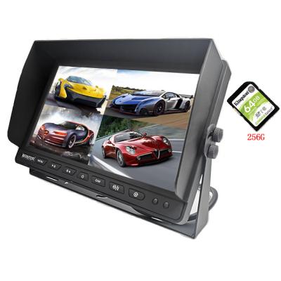 China CVBS 10.1 Inch Quad Monitor 4ch Disk Remote Control AHD1080p/720p Video With 256G SD Card Built In DVR Connector Camera Rear View System for sale