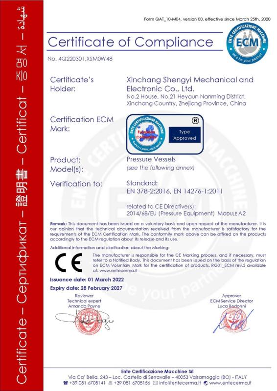 CE - Xinchang Shengyi Mechanical And Electronic Co., Ltd.