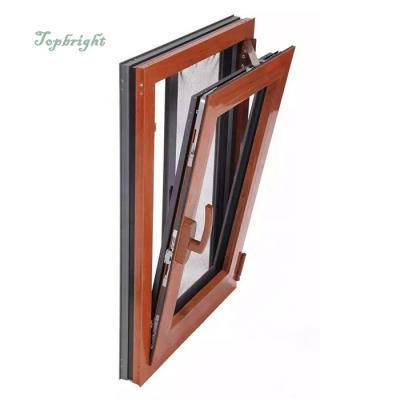 China Tower Magnetic Thermal Swing Tilt Blackout Screen Wood Aluminum Window With Mosquito Net Design for sale