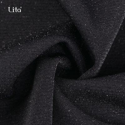 China Stretch Mesh Fabric Metallic Knitting Fabric With Black Shiny Stitch For Slim Dress for sale