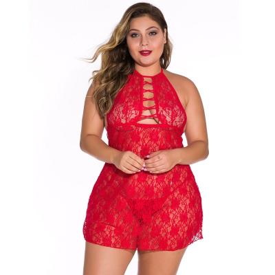 China 2022 breathable European and American plus size women's sleepwear sexy lace hollowed out nightgown for sale