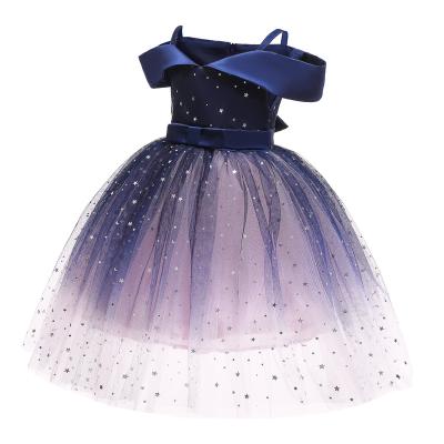 China High Quality Breathable Girl Dresses Glitter Stars Tulle Wedding Party Even Princess Kids Flower Baby Girl Dress for sale