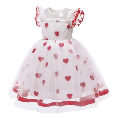 China 2020 Summer Children's Clothing Breathable Small Flying Sleeves Wrapped Princess Dress Girls Embroidered Heart Shaped Dresses for sale