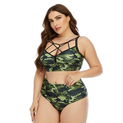 China 2022 Breathable Custom Green Camouflage Print Swimwear Plus Size Sexy Bikini For Women Fat Bathing Suit XXL XXXL for sale