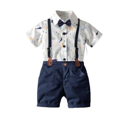 China Formal Boys Formal Gentlemen's Suit To Wedding Printed Short Shirt Lattice Pants Four Piece Sets for sale