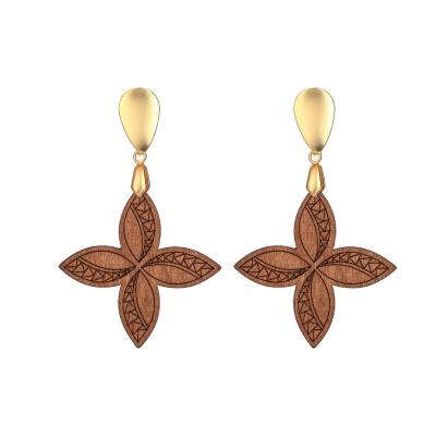 China rhombus wood zinc alloy lozenge jewelry women Anti-allergy fashion geometry cut earrings wooden volume for sale