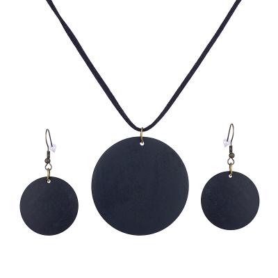 China Anti-Allergy YULUCH Jewelry Round Pendant Necklace Earrings Stainless Steel Wooden Jewelry Set For Women for sale