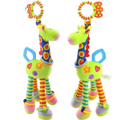 China Soft Baby Stroller Giraffe Nursing Animal Bells Ratchets Plush Infant Baby Developmental Handle Toys Hot Sale With Teether Baby Toy for sale