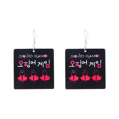 China Latest TRENDY TV Game Acrylic Drop Earrings Shape Casual Square Triangle Cartoon Printed Jewelry Black Women's Earrings for sale