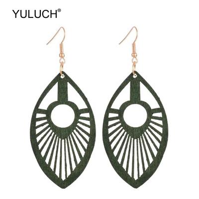 China High Quality YULUCH Ethnic African Indian Women Hollow Out 5 Colors Statement Wooden Earrings 2020 Fashion Drop Dangle Earrings For Lady Wedding for sale