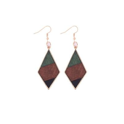 China Wholesale Fast Delivery YULUCH Fashion Splicing Wooden Alloy Women's Gold Geometric Prismatic Hook Earrings Accessories for sale