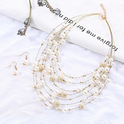 China Fashion New Fashion Jewelry Gold Color Multi Layer Chains Imitation Pearl Necklaces For Women Party Wedding Bride Necklace for sale