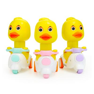 China Children (Over 3 Years Old) Wind Up Toys Lot Squeezing Little Yellow Duck Chicken Cartoon Inertial Return Force Motorcycle Kids Toy for sale