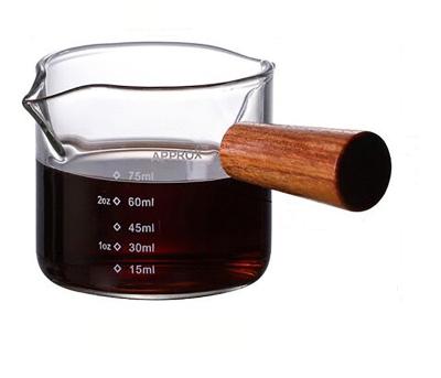 China BCnmviku 75ML Viable Glass Espresso Shot Measuring Cups Single\Double Spouts Measuring Triple Pitcher Milk Cup With Wooden Handle for sale